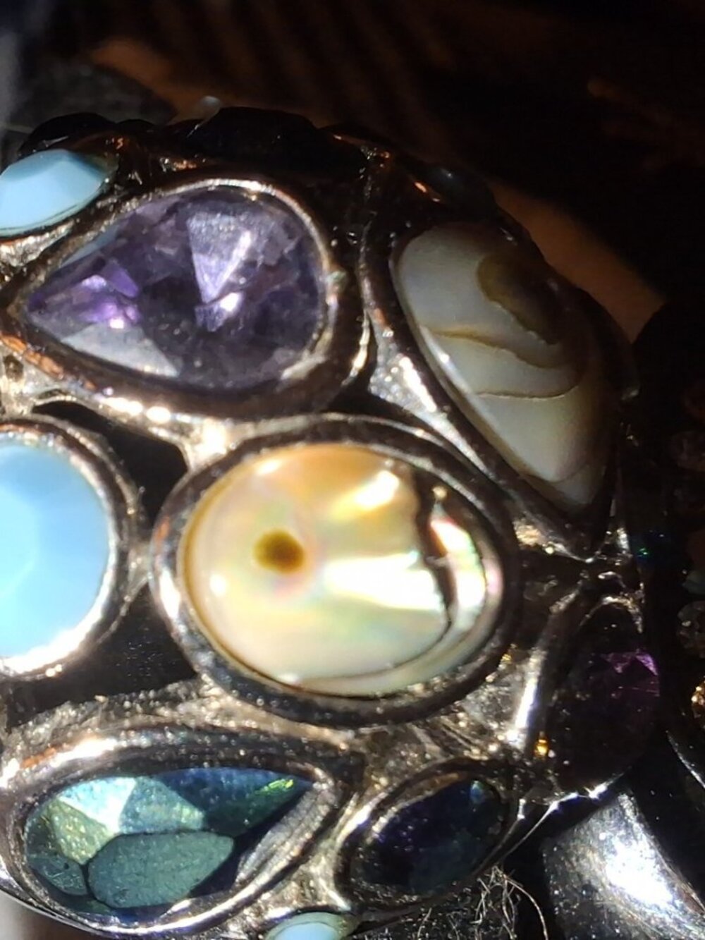 LIA SOPHIA "Fireworks" Silver-tone Dome Ring w/ Abalone, Crystal, & MOP Size 7 - Picture 5 of 7